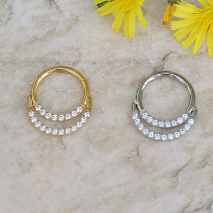 16G 316L Steel CZ Septum Ring/ Crystal Daith Clicker/ Double Layered Septum/ Stacked Septum/ Double Row Septum Piercing/ Septum Clicker Miss Vivi Jewelry