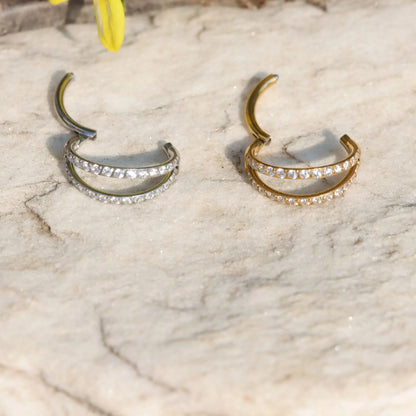 18G Surgical Steel CZ Double Nostril Ring/ Hinged Nose Hoop/ Shine Nose Clicker/ Steel Nostril Jewelry/1.0 Nose Piercing 1.0*8mm Silver Gold Miss Vivi Jewelry