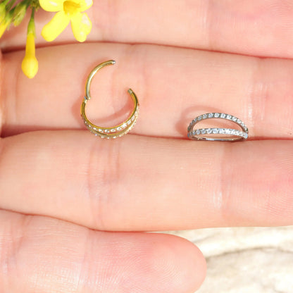 18G Surgical Steel CZ Double Nostril Ring/ Hinged Nose Hoop/ Shine Nose Clicker/ Steel Nostril Jewelry/1.0 Nose Piercing 1.0*8mm Silver Gold Miss Vivi Jewelry