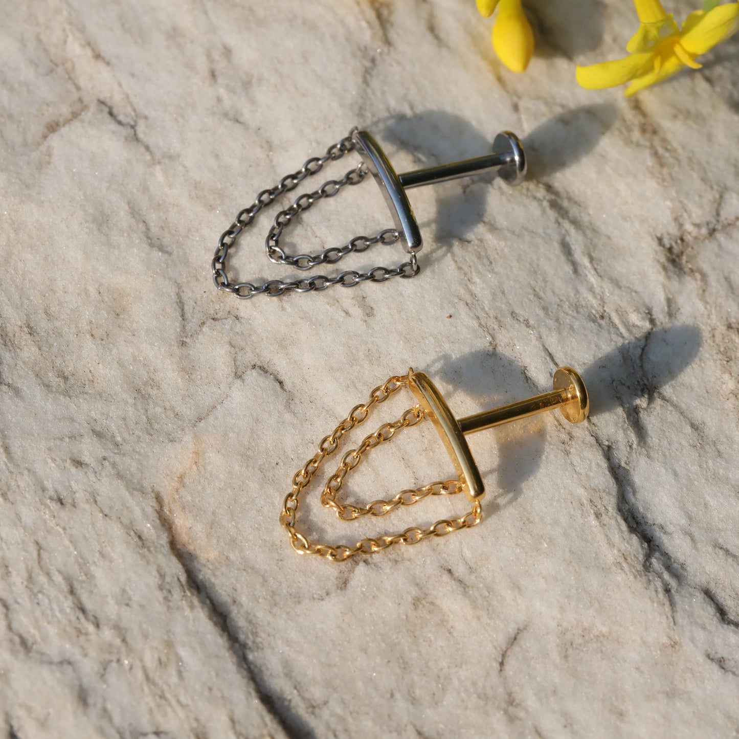 16G ASTM F136 Internally Threaded Hidden Helix Chain/ Flat Back Earring/ Dangle Helix Stud/ Titanium Helix Earring/ 1.2*8mm Silver/ Gold Miss Vivi Jewelry