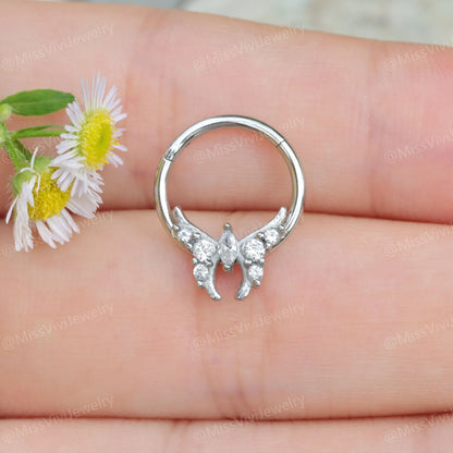 16G 316L Steel Butterfly Hinged Septum Ring/ Septum Clicker Hoop Silver/ Steel Hinged Septum Ring/ Daith Hinged Hoop 1.2*8/10mm Silver/ Gold Miss Vivi Jewelry