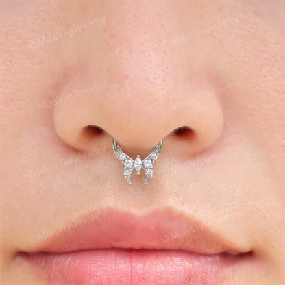 16G 316L Steel Butterfly Hinged Septum Ring/ Septum Clicker Hoop Silver/ Steel Hinged Septum Ring/ Daith Hinged Hoop 1.2*8/10mm Silver/ Gold Miss Vivi Jewelry