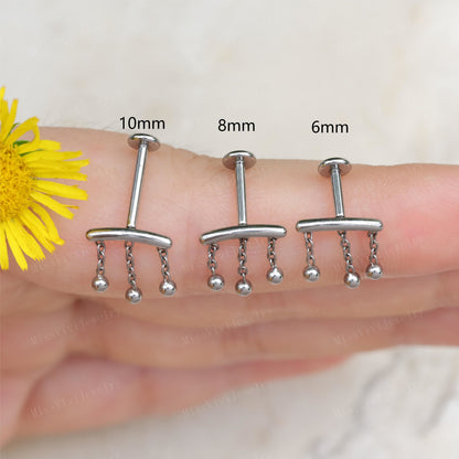 16G ASTM F136 Titanium Flat Back Stud, Tiny Stud Earrings, Titanium Helix Stud, Dangle Cartilage Earring, Silver Drop Earring 1.2*6/8/10mm Miss Vivi Jewelry