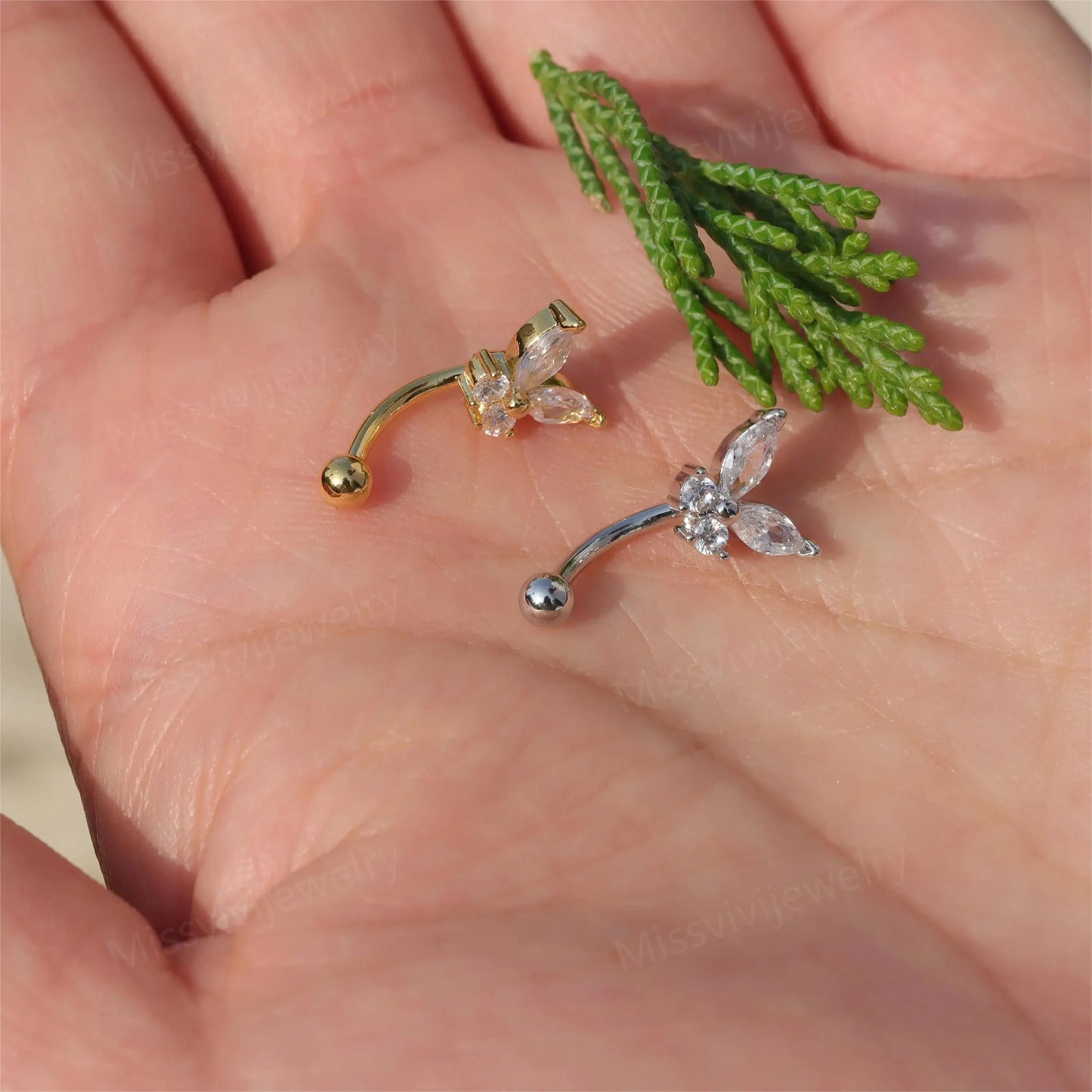 16g Butterfly Eyebrow Piercings Barbell/ eyebrow jewelry gold/ curved barbell/ eyebrow rings 8mm/ eyebrow bar/ steel eyebrow jewelry/1.2*8mm Miss Vivi Jewelry