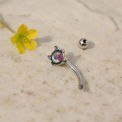 16G Cat Rook Earring Barbell/ 8mm Rook Jewelry/ Silver Rook Earring/ Rook Piercing Stud/ Cat Earrings/ Cat Curved Barbell/ Barbell 1.2*8mm Miss Vivi Jewelry