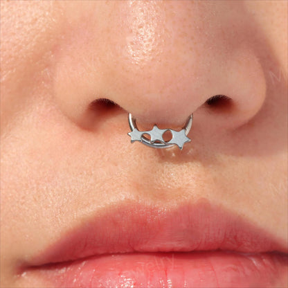 16G Implant Titanium Septum Ring Clicker/ Hinged Septum Hoop/Septum Piercing Hoop/Star Septum Ring/Septum Nose Ring/Silver Septum1.2*8/10mm Miss Vivi Jewelry