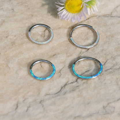 16G-Implant Grade Titanium Fire Opal Lined Front Facing Seamless Clicker Hoop/ Opal Septum Hoop/ Hinged Hoop Earring/ Daith Ring1.2*8/10mm Miss Vivi Jewelry