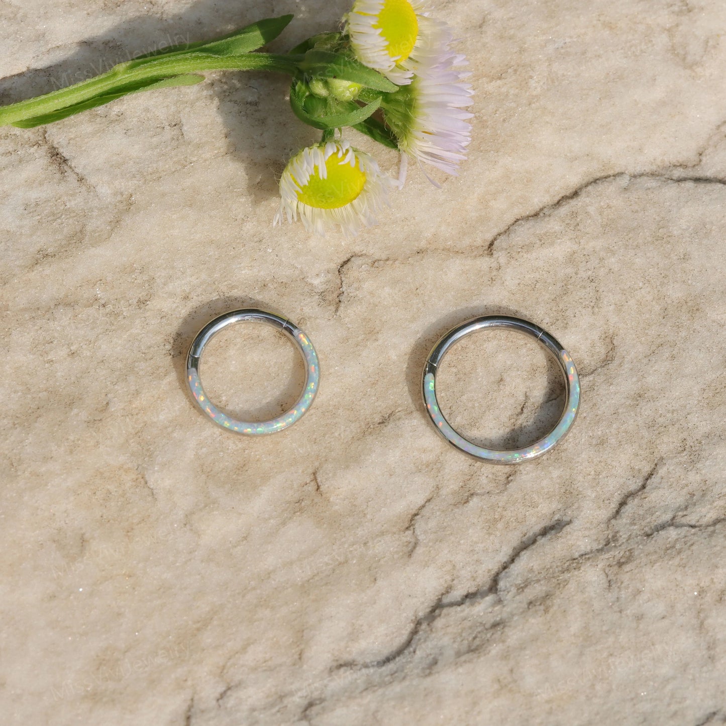 16G-Implant Grade Titanium Fire Opal Lined Front Facing Seamless Clicker Hoop/ Opal Septum Hoop/ Hinged Hoop Earring/ Daith Ring1.2*8/10mm Miss Vivi Jewelry