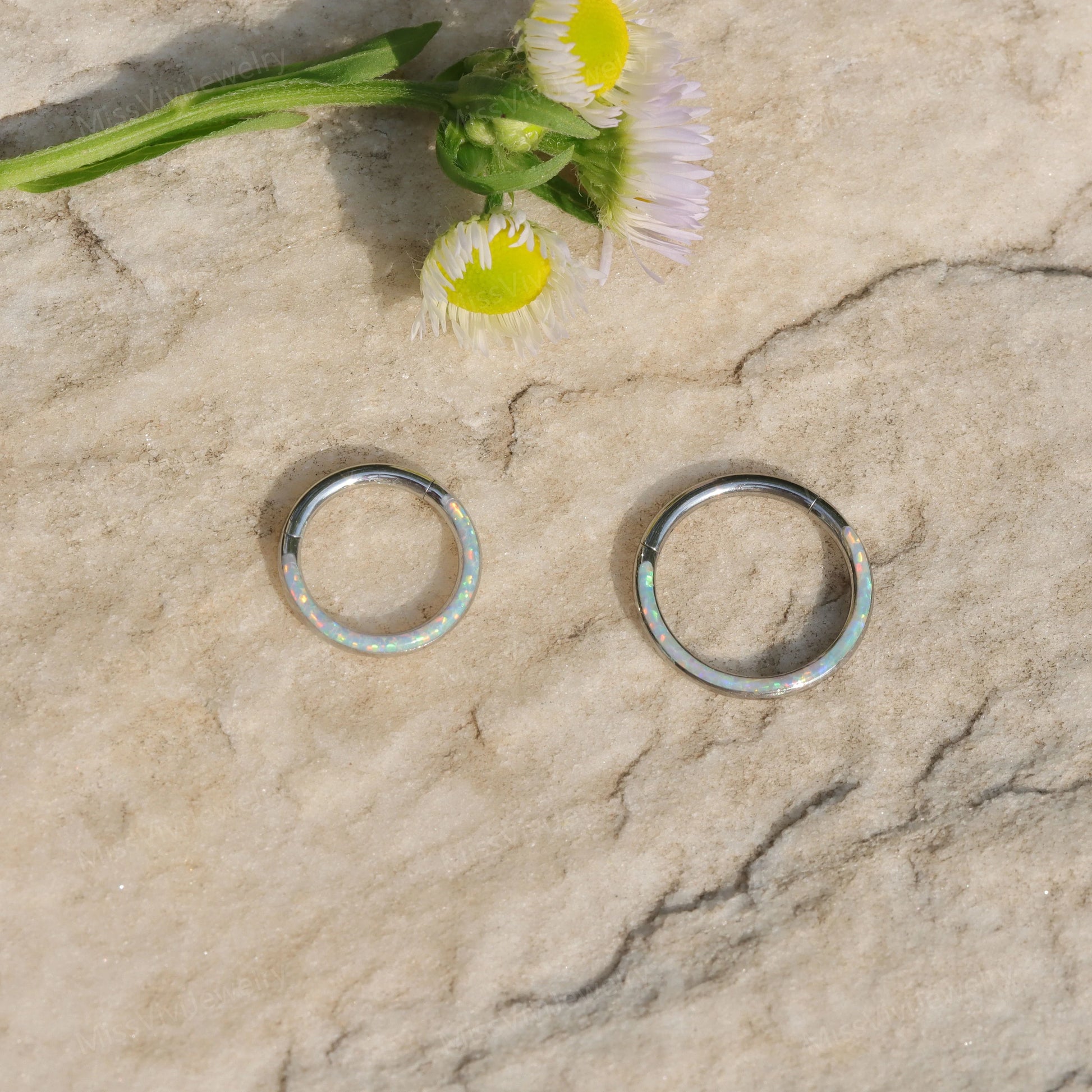 16G-Implant Grade Titanium Fire Opal Lined Front Facing Seamless Clicker Hoop/ Opal Septum Hoop/ Hinged Hoop Earring/ Daith Ring1.2*8/10mm Miss Vivi Jewelry