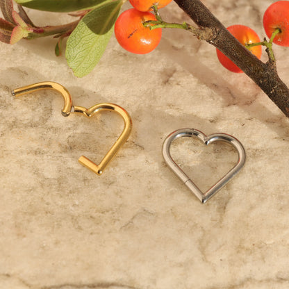 16G Titanium Heart Daith Earring Hoop/ Hinged Daith Earring Gold/ Daith Piercing Jewelry Steel/ Daith Clicker Hoop/ Helix Ring 1.2*8/10mm Miss Vivi Jewelry