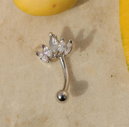 16G Crystal Crown Rook Earring/ Rook Cuved Barbell/ Rook Piercing Jewelry/Eyebrow Jewelry/ Eyebrow Ring/ Vertical Labret 1.2*8mm Silver/Gold Miss Vivi Jewelry