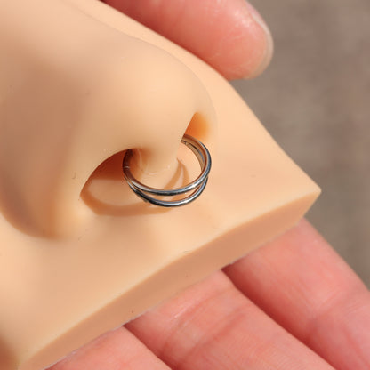 18G Implant Grade Titanium Double Line Nose Ring/ Titanium Nose Clicker Hoop/ Hoop Nose Ring/18g Nostril Jewelry/Clip on Nose ring1.0*8/10mm Miss Vivi Jewelry