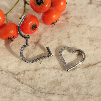 16G F136 Titanium Right Ear Datih Earring/ CZ Heart Daith Clicker Hoop/ Daith Piercing Jewelry Gold/ Silver Daith Hoop Earring/ Hinged Daith Miss Vivi Jewelry