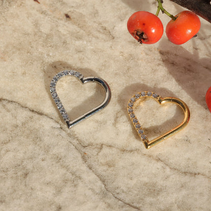 16G F136 Titanium Right Ear Datih Earring/ CZ Heart Daith Clicker Hoop/ Daith Piercing Jewelry Gold/ Silver Daith Hoop Earring/ Hinged Daith Miss Vivi Jewelry