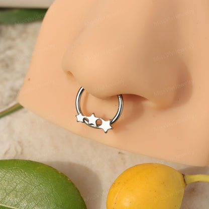 16G Implant Titanium Septum Ring Clicker/ Hinged Septum Hoop/Septum Piercing Hoop/Star Septum Ring/Septum Nose Ring/Silver Septum1.2*8/10mm Miss Vivi Jewelry