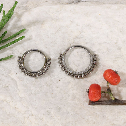 16G G23 Titanium Micro Metal&CZ Beaded Septum Ring/ Facing Crystal Septum Clicker/ Hinged Septum Ring/ Septum Hoop Titanium/ 1.2*8/10mm Miss Vivi Jewelry