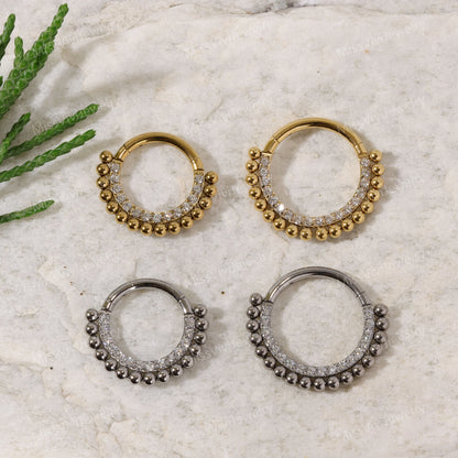 16G G23 Titanium Micro Metal&CZ Beaded Septum Ring/ Facing Crystal Septum Clicker/ Hinged Septum Ring/ Septum Hoop Titanium/ 1.2*8/10mm Miss Vivi Jewelry