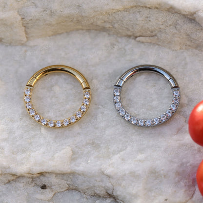 16G F136 Titanium Hinged septum Ring/ Front Face CZ Septum Clicker/ Septum Hoop Silver/ Daith Earring/ Septum Hoop/Segment Hoop1.2*8/10/12mm Miss Vivi Jewelry