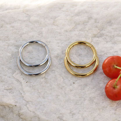16G Surgical Steel Double Septum Ring/ Layered Septum Clicker/ Stacked Daith Hoop/ Septum Hoop Silver Gold/ Hinged Septum Ring 1.2*8mm/10mm Miss Vivi Jewelry