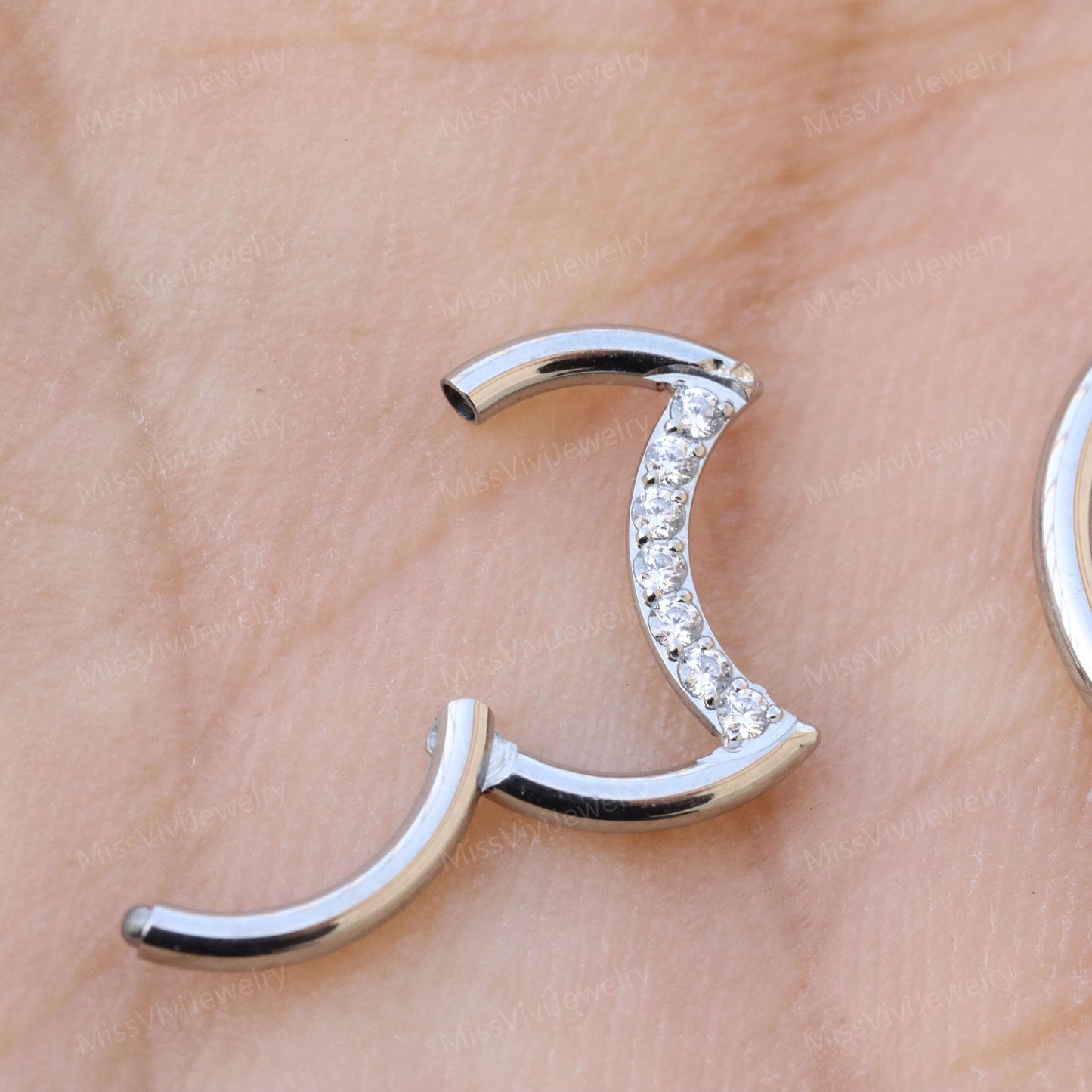 16G 316L Steel Cresent Moon Daith Hoop Earring/ Daith Piercing Jewelry/ Helix Hoop Earring/ Hinged Daith Clicker 1.2*8/10mm Silver Gold Miss Vivi Jewelry