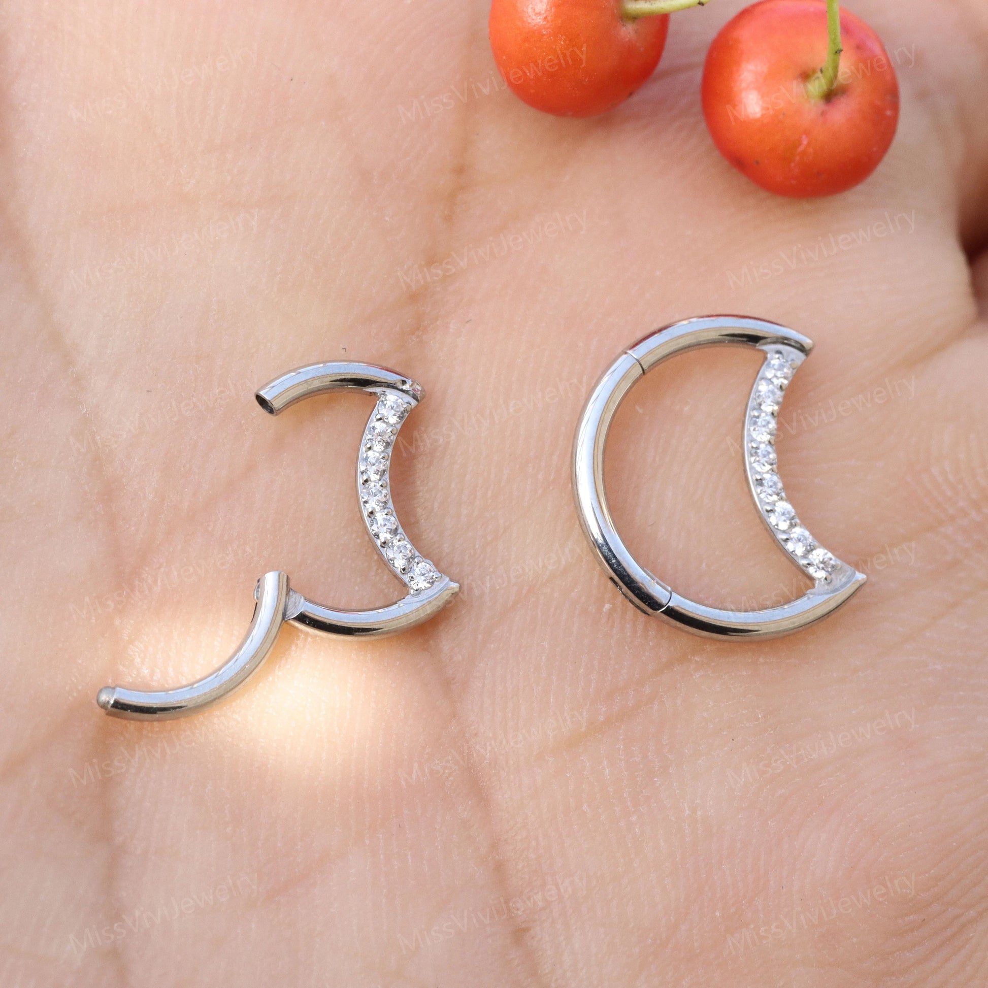 16G 316L Steel Cresent Moon Daith Hoop Earring/ Daith Piercing Jewelry/ Helix Hoop Earring/ Hinged Daith Clicker 1.2*8/10mm Silver Gold Miss Vivi Jewelry
