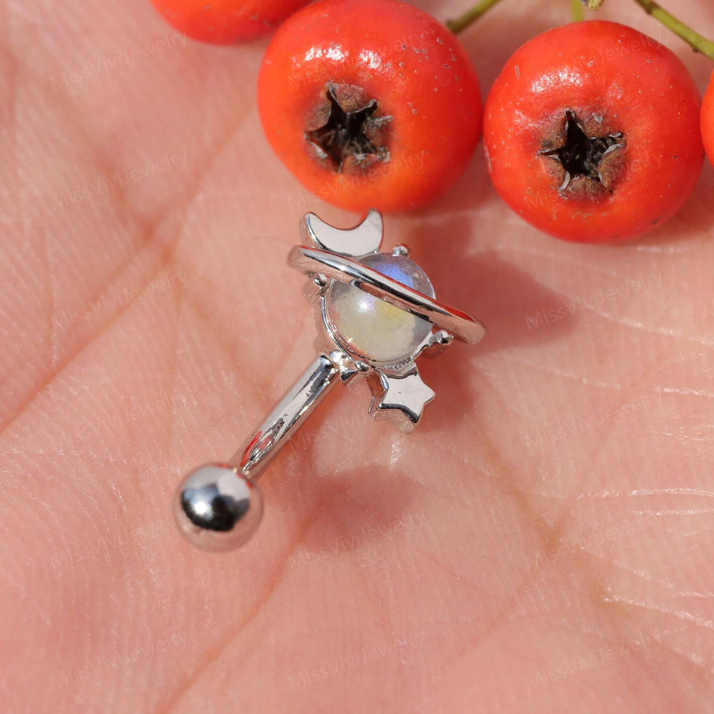 16G Moon&Star Rook Earring/ Rook Earring Barbell/ Rook Piercing Jewelry/ Eyebrow Piercing Jewelry/ Eyebrow Ring/Rook Barbell 8mm Silver Gold Miss Vivi Jewelry