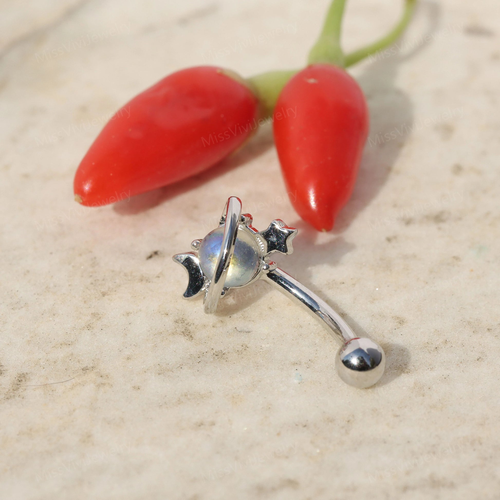 16G Moon&Star Rook Earring/ Rook Earring Barbell/ Rook Piercing Jewelry/ Eyebrow Piercing Jewelry/ Eyebrow Ring/Rook Barbell 8mm Silver Gold Miss Vivi Jewelry