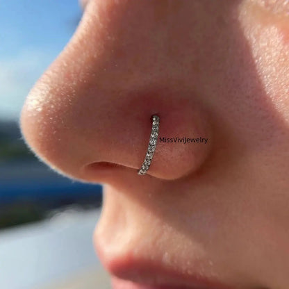 20G Implant Titanium CZ Nose Ring/ Shiny Nostril Hoop/ Minimalist Nose Ring/Silver Nose Hoop/Nose Piercing Jewelry/ Nose Ring Hoop0.8*8/10mm Miss Vivi Jewelry
