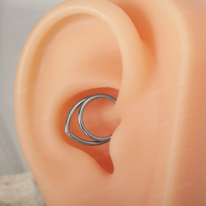 16G Titanium Double Stacked Daith Earring Hoop/ Hinged Daith Clicker Silver/ Layered Daith Hoop Ring Gold/ Hypoallergenic Daith Piercing Miss Vivi Jewelry