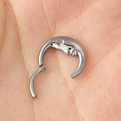16G F136 Titanium Moon Face Daith Earring Hoop/ Daith Piercing Jewelry/ Hinged Daith Hoop/ Daith Clicker Silver/ Daith Jewelry 1.2*8/10mm Miss Vivi Jewelry