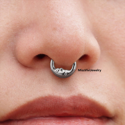 16G F136 Titanium Moon Face Septum Ring/ Septum Piercing Jewelry Silver/ Septum Clicker Hoop Gold/ Hinged Septum Hoop/ Moon Septum1.2*8/10mm Miss Vivi Jewelry