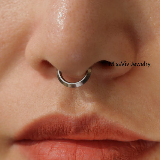 16G F136 Titanium Septum Ring Hinged Segment/ Regular Septum Hoop Hypoallergenic/ Silver Septum Clicker 8mm/ Steel Daith Earring Hoop 10mm