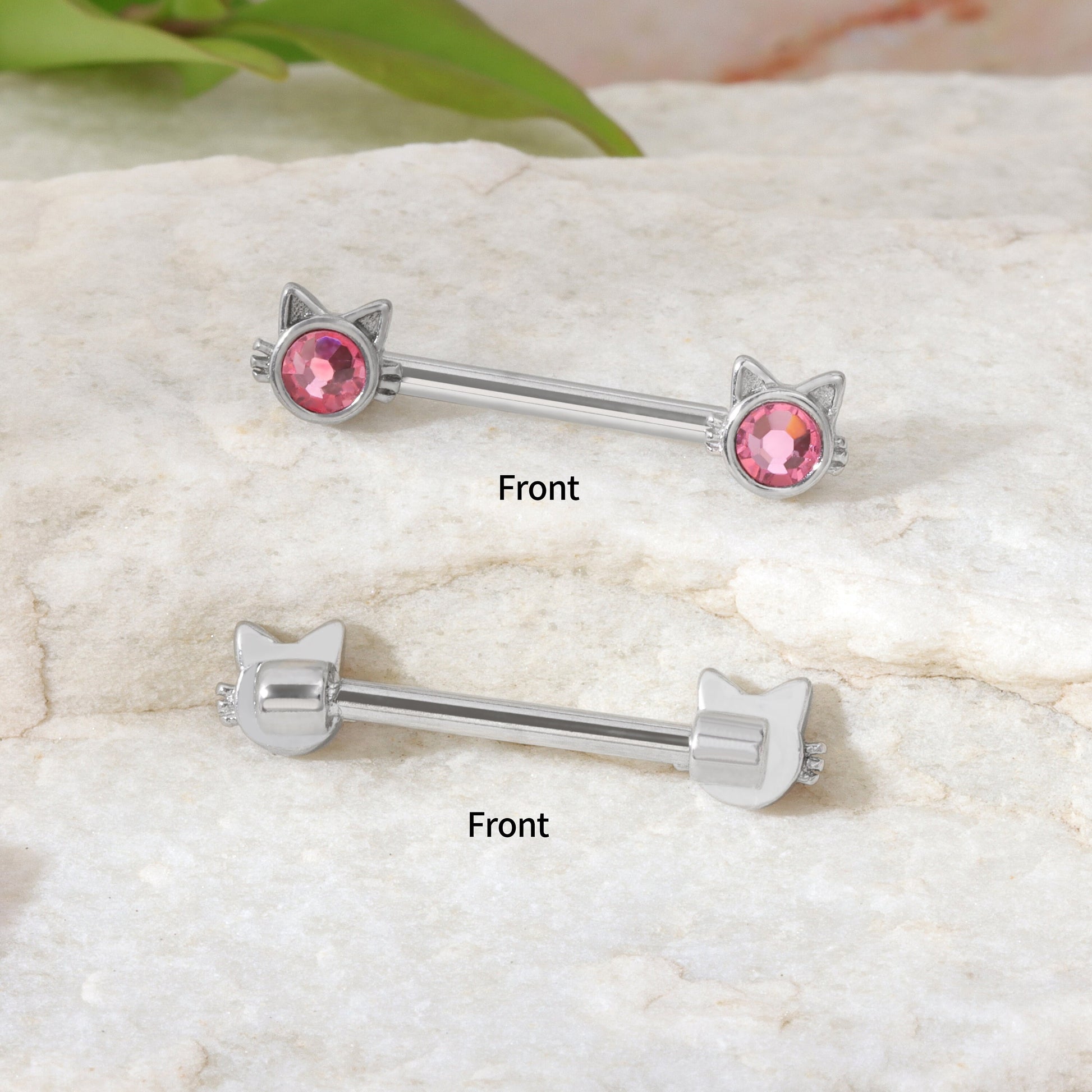 14G Pair of Pink Cat Nipple Piercings/ Cute Nipple Jewelry/ Shiny Nipple Barbell/ Steel Nipple Rings/ Sexy Body Jewelry/Barbell Piercing Miss Vivi Jewelry