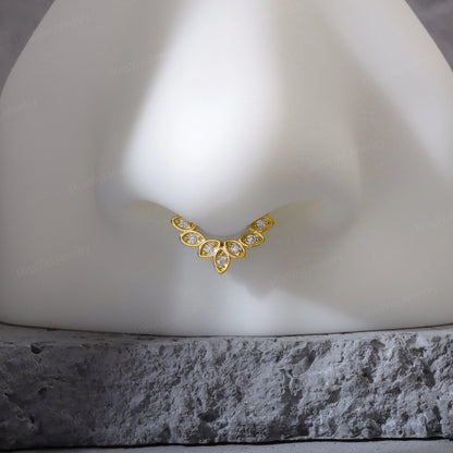 Fake Septum Ring Fit All/Adjustable CZ Leaves Setpum Hoop/Gold Septum Cuff/ Silver Clip On Nose Ring/Fake Piercing Hoop/False Nose Ring 10mm Miss Vivi Jewelry
