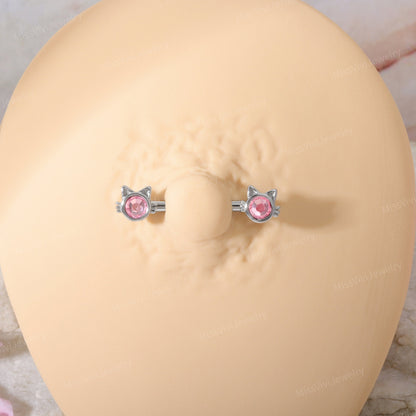 14G Pair of Pink Cat Nipple Piercings/ Cute Nipple Jewelry/ Shiny Nipple Barbell/ Steel Nipple Rings/ Sexy Body Jewelry/Barbell Piercing Miss Vivi Jewelry