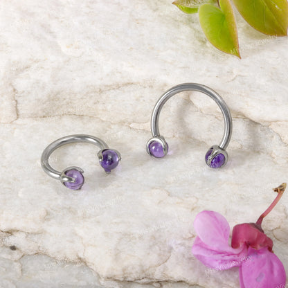 16G Titanium Amethyst Horseshoe Ring/ Internally Threaded Horseshoe Circular Barbell/ Septum Ring Silver/ Barbell Septum Ring 1.2*6/8/10mm Miss Vivi Jewelry