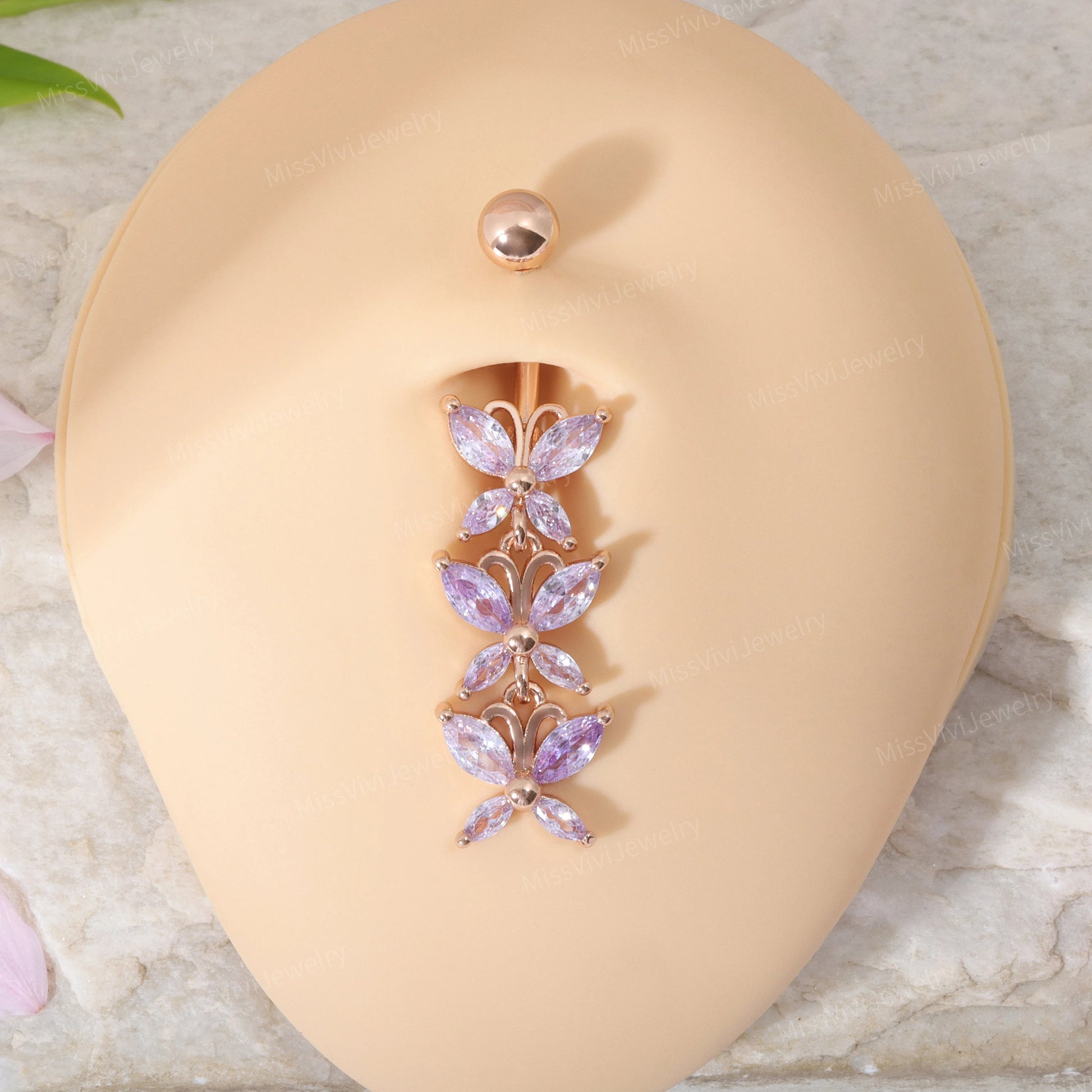14G CZ Butterfly Belly Button Ring| Dangle Belly Ring| Crystal Navel Ring| Belly Piercing| Butterfly Navel Ring| Silver Belly Bar| 1.6*10mm Miss Vivi Jewelry