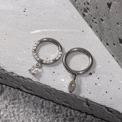 F136 Titanium Septum Cliker with CZ Dangle/ 16G/1.2mm Septum Hoop/Silver Septum Piercing Jewelry/ Daith Earring/ Helix Earring/Cartilag Hoop Miss Vivi Jewelry