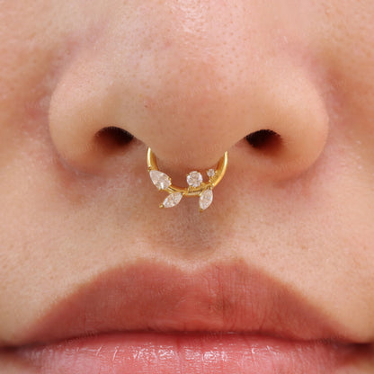 Titanium Branch CZ Septum Clicker/ 16G Hinged Septum Hoop/8mm Daith Earring Hoop/Silver Septum Hoop/Septum Rings/Helix Tragus Cartilag Hoop Miss Vivi Jewelry