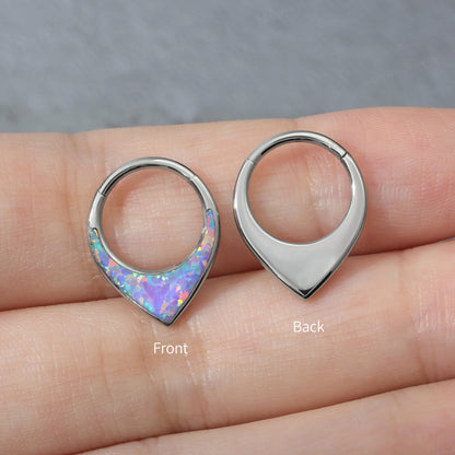 16G ASTM F136 Titanium Purple Opal Septum Clicker/ V shape Septum Hoop/ Hinged Septum Ring/ 8mm Septum Jewelry/ Silver Septum Piercing Ring Miss Vivi Jewelry