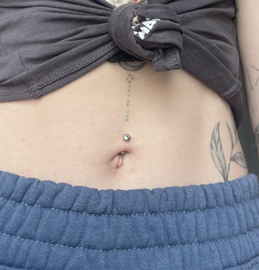 14G  F136 Titanium Iridescent CZ Fat Floating Belly Ring| Internally Threading Belly Bar| AB CZ Belly Button Ring| Navel Ring 6/8/10/12/14mm Miss Vivi Jewelry