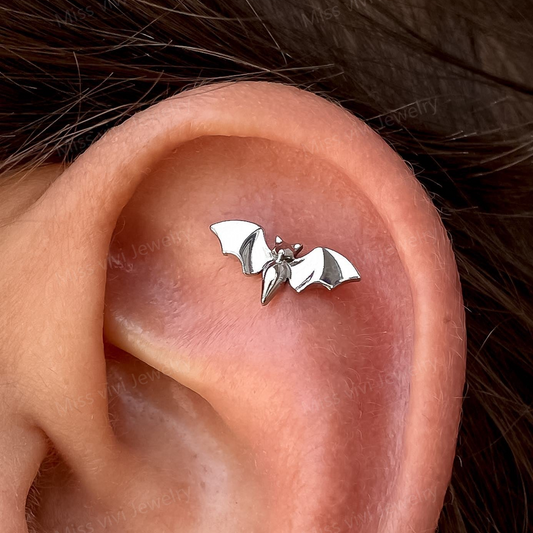 F-136 Titanium Bat Stud Earring, 1.2*6/8/10mm, Internally Threaded Stud, Flat Back Earring, Cartilage Stud, Tragus Stud