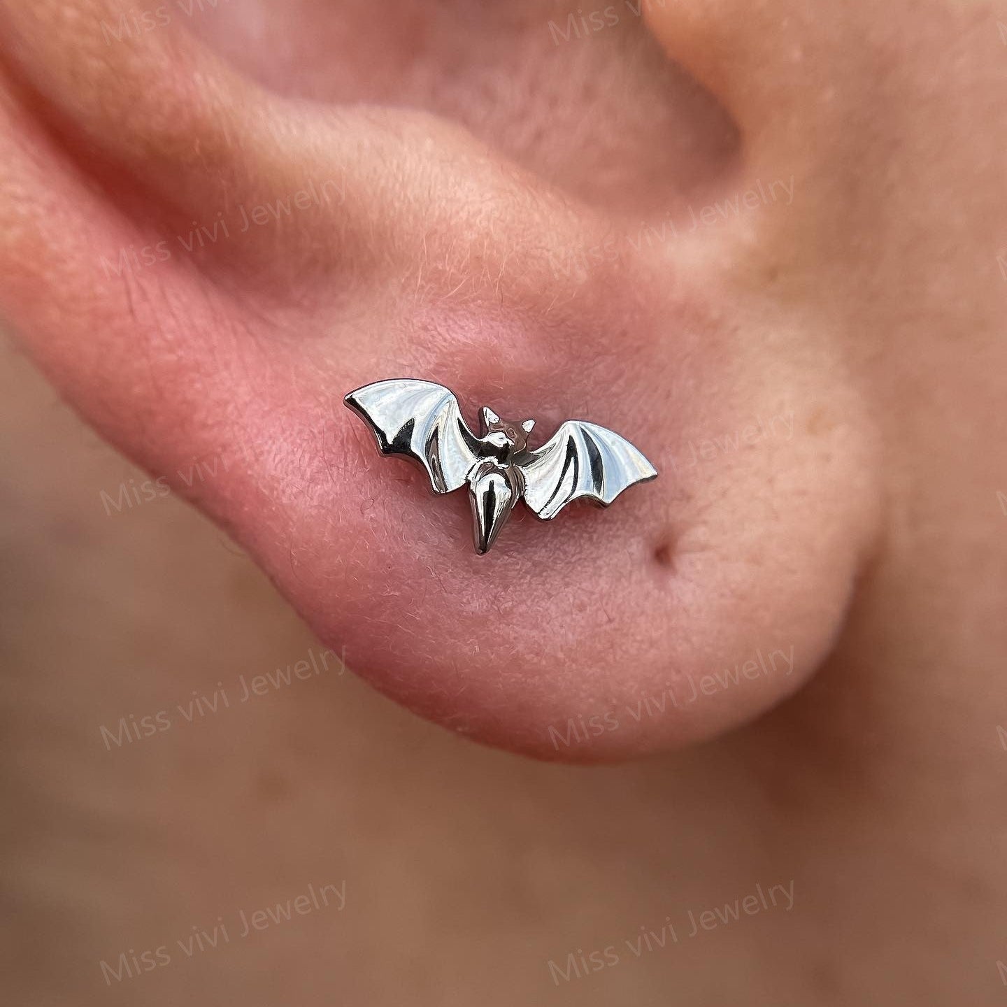 F-136 Titanium Bat Stud Earring, 1.2*6/8/10mm, Internally Threaded Stud, Flat Back Earring, Cartilage Stud, Tragus Stud Miss Vivi Jewelry