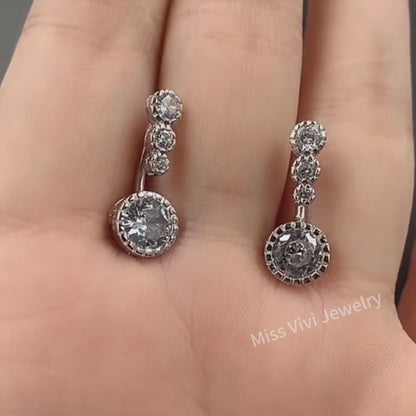 14G Sterling Silver Clear CZ Belly Button Ring/ Waterproof Navel Ring/ Fresh Piercing Jewelry/ Never Getting Green Belly Ring 1.6*8/10/12mm