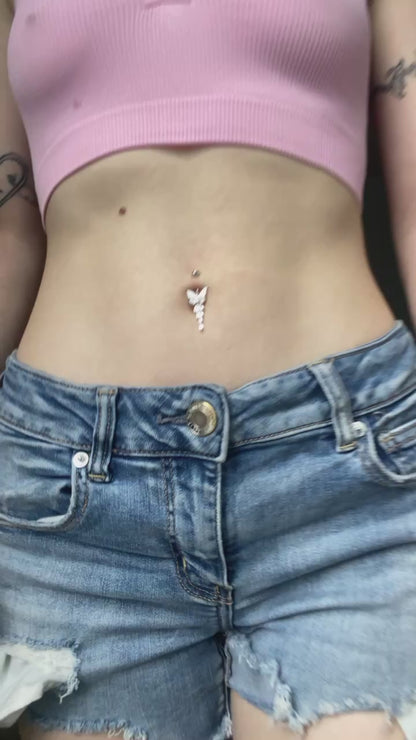Solid S925 14G Sterling Silver Butterfly Belly Button Ring| Navel Piercing| Silver Belly Bar| Belly Jewelry| Navel Barbell 1.6*6/8/10/12mm
