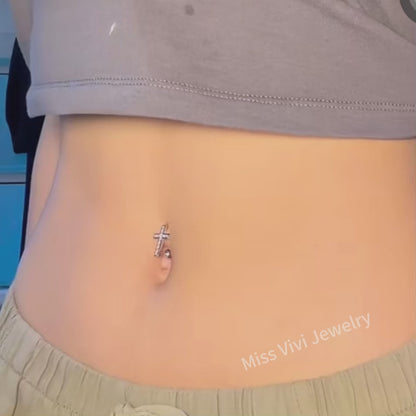 14G Cross Sterling Silver Belly Button Ring/ Belly Button Jewelry/ Silver Navel Belly Bar/ BellyJewelry/Never Getting Green  1.6*6/8/10/12mm