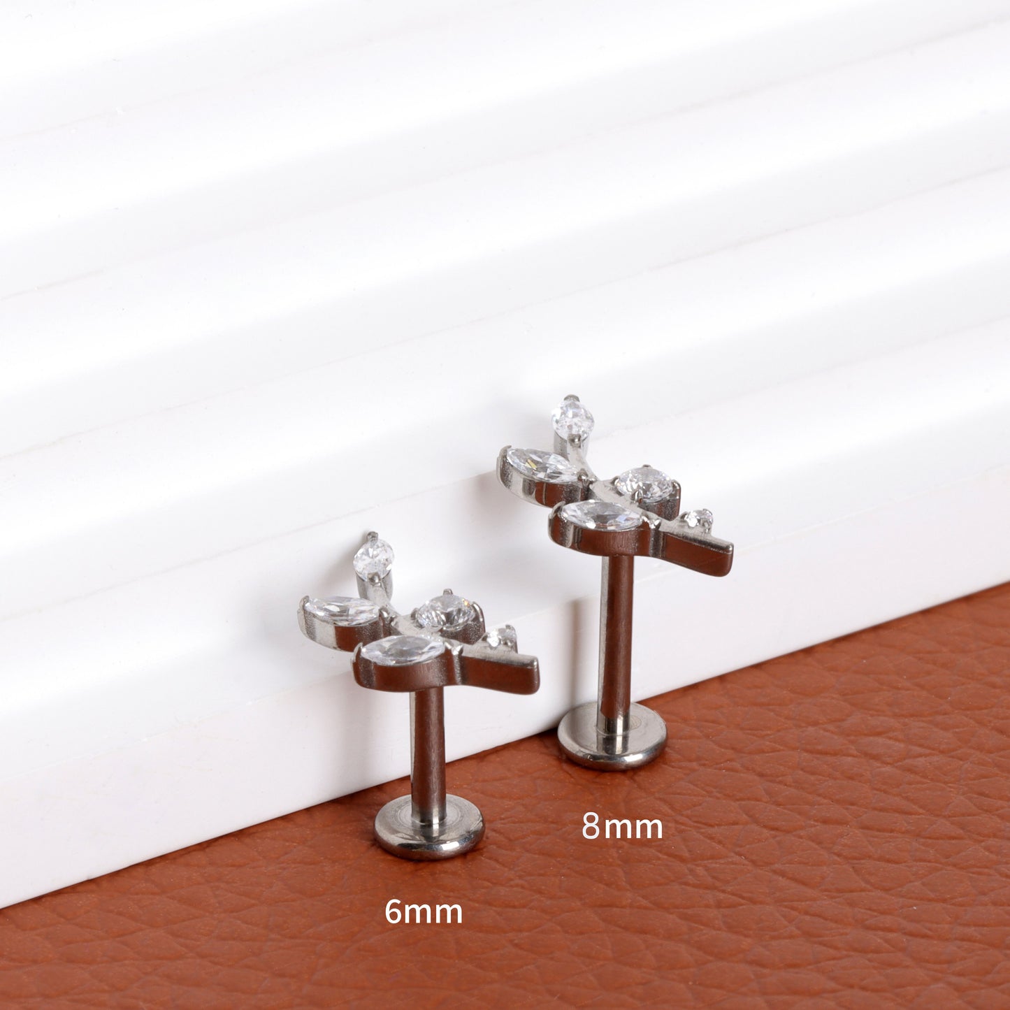 F-136 Titanium Branch Stud Earring, 1.2*6/8mm, Internally Threaded Stud, Flat Back Earring, Cartilage Stud, Tragus Stud, Gift Packaged