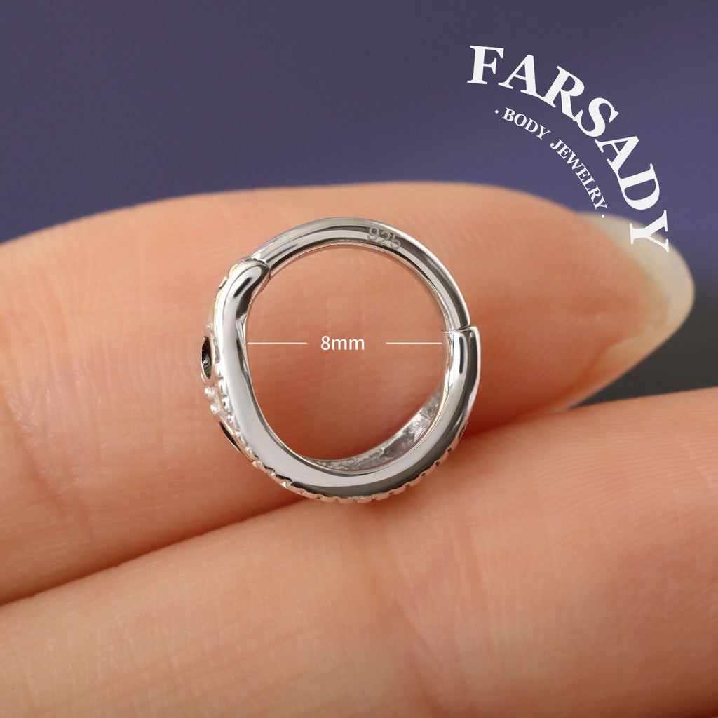 16G Black Enamel S925 Sterling Silver Conch Hoop