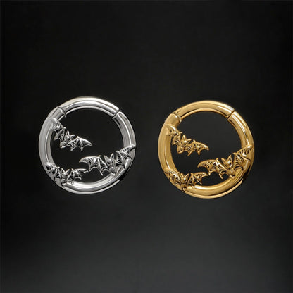 Flying Bat Ear Weights/ Round Ear Gauge Rings/ Stretched Ear Jewelry/6G Ear Plugs/Golden Ear Hangers/Steel Tunels