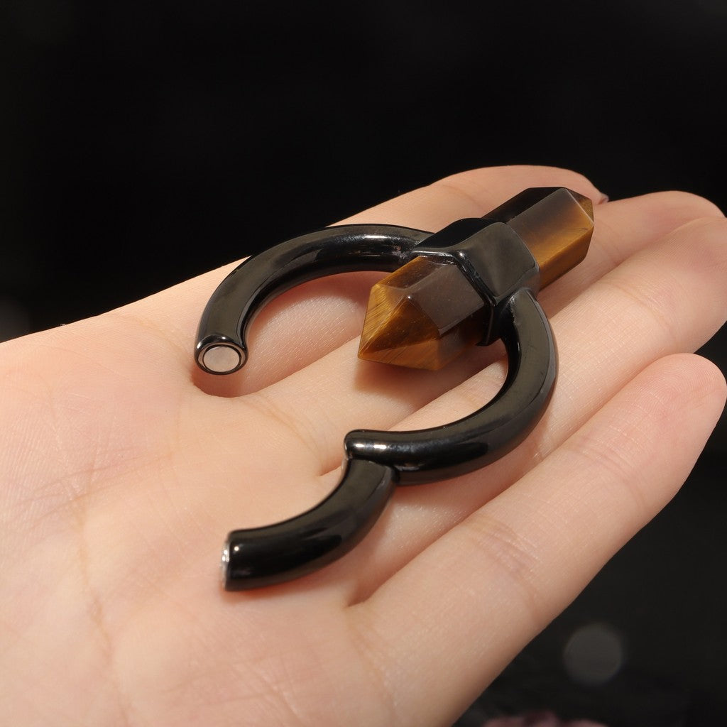 Tiger's eye Stone Ear Weight With Easy Clasp/ Black Stretched Earrings/  2G Lobe Earrings/ Hinged Lobe Weights Hoop/ Cricle Weights